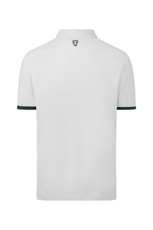 Dogleg Tour Polo men white with green collar back view breathable lightweight golf polo