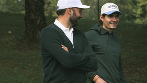 Cachemire Cardigan Homme — April Tradition Dogleg — Vert, en situation sur le parcours