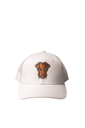 Casquette trucker de golf Dogleg blanche, vue de face — casquette maille golf Suisse