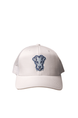 Casquette trucker de golf Dogleg bleue, vue de face — casquette maille golf Suisse