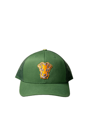 Casquette trucker de golf Dogleg verte, vue de face — casquette maille golf Suisse