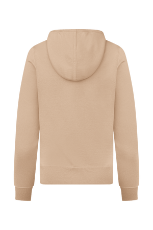 Dogleg Clubhouse Hoodie women beige back view cashmere blend lightweight premium hoodie