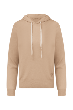 Dogleg Clubhouse Hoodie women beige front view cashmere blend lightweight premium hoodie
