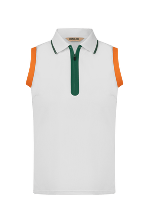 Dogleg Performance Polo women white green front view lightweight breathable golf polo