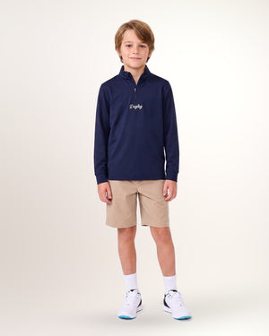 Quarter-zip enfant Links Edition, bleu marine, porté de face