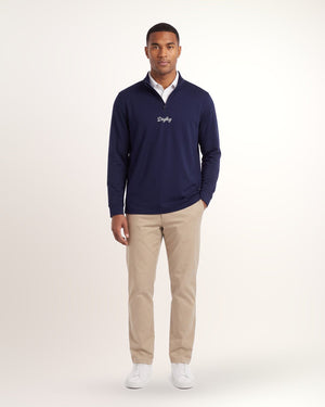 Quarter-zip homme Links Edition, bleu marine, porté de face