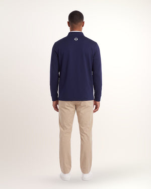 Quarter-zip homme Links Edition, bleu marine, porté de dos