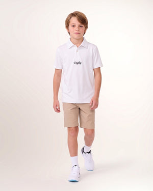 Polo Tailored enfant Links Edition, blanc, porté de face