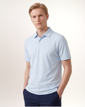 Polo Tailored homme, bleu ciel, col et patte de boutonnage en détail