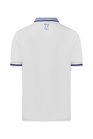 Dogleg Tour Polo boys white blue back view lightweight breathable golf polo