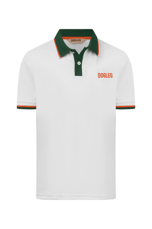 Dogleg Tour Polo boys white green front view lightweight breathable golf polo