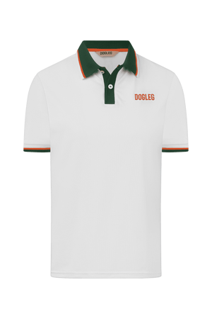 Dogleg Tour Polo girls white green front view lightweight breathable golf polo
