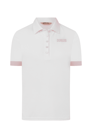 Dogleg Tour Polo women white pink front view breathable lightweight golf polo
