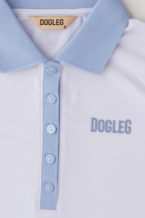 Dogleg Tour Sleeveless Polo women white blue collar detail breathable lightweight sleeveless golf polo