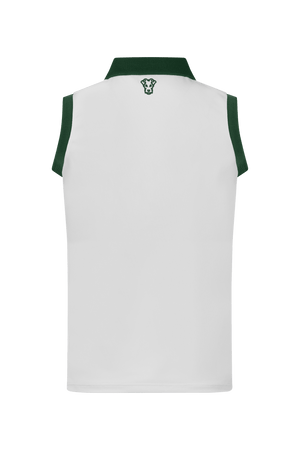 Dogleg Tour Sleeveless Polo women white with green collar back view breathable lightweight sleeveless golf polo