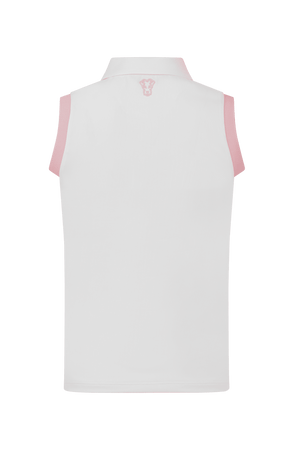Dogleg Tour Sleeveless Polo women white with pink collar back view breathable lightweight sleeveless golf polo