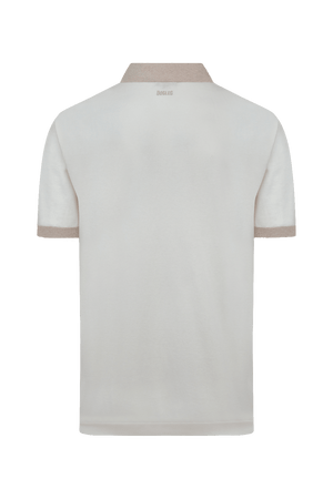 Polo de golf en cachemire Dogleg Lady beige, vue de dos — polo cachemire premium, golf Suisse
