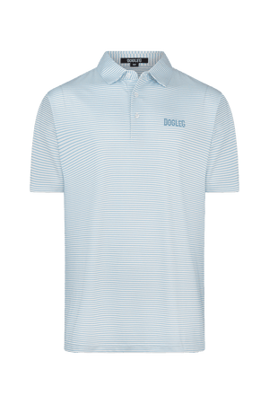 Polo de golf Dogleg Filou rayé bleu pour homme, vue de face — polo stretch technique, golf Suisse