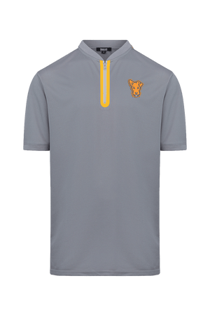 Polo de golf Dogleg Work Hard gris pour homme, vue de face — polo technique respirant, golf Suisse