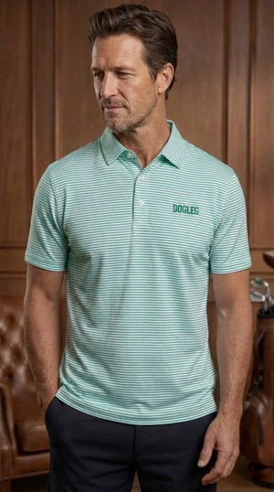 Polo de golf Dogleg Filou rayé vert pour homme — polo stretch technique, golf Suisse