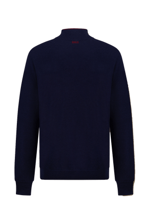 Pull en laine Dogleg Stella navy pour homme, vue de dos — maille chaude et raffinée, golf Suisse