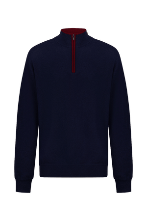Pull en laine Dogleg Stella navy pour homme, vue de face — maille chaude et raffinée, golf Suisse
