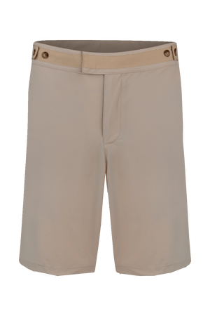 Short de golf Dogleg Work Hard beige pour homme, vue de face — short technique respirant, golf Suisse