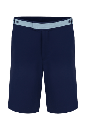 Short de golf Dogleg Work Hard navy pour homme, vue de face — short technique respirant, golf Suisse